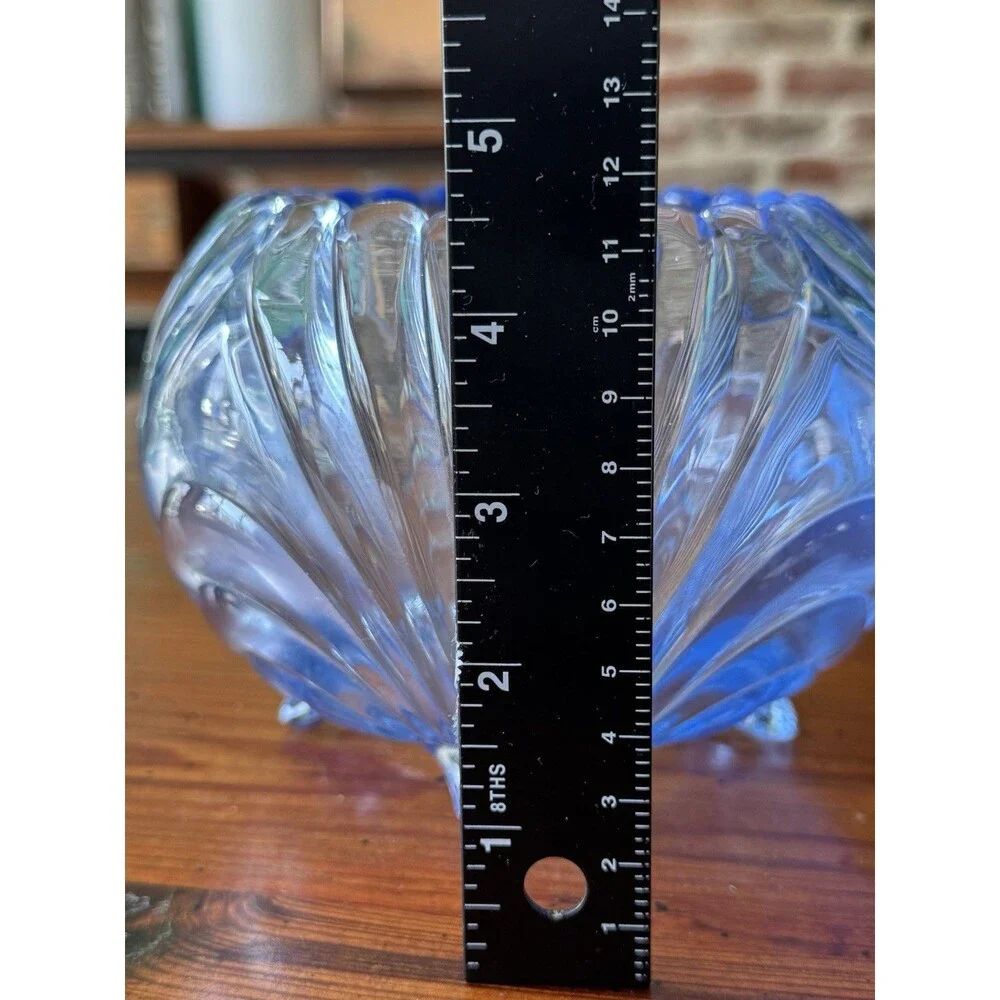 Vintage Elegant Glass Cambridge Blue Caprice Footed Rose Bowl 4.5